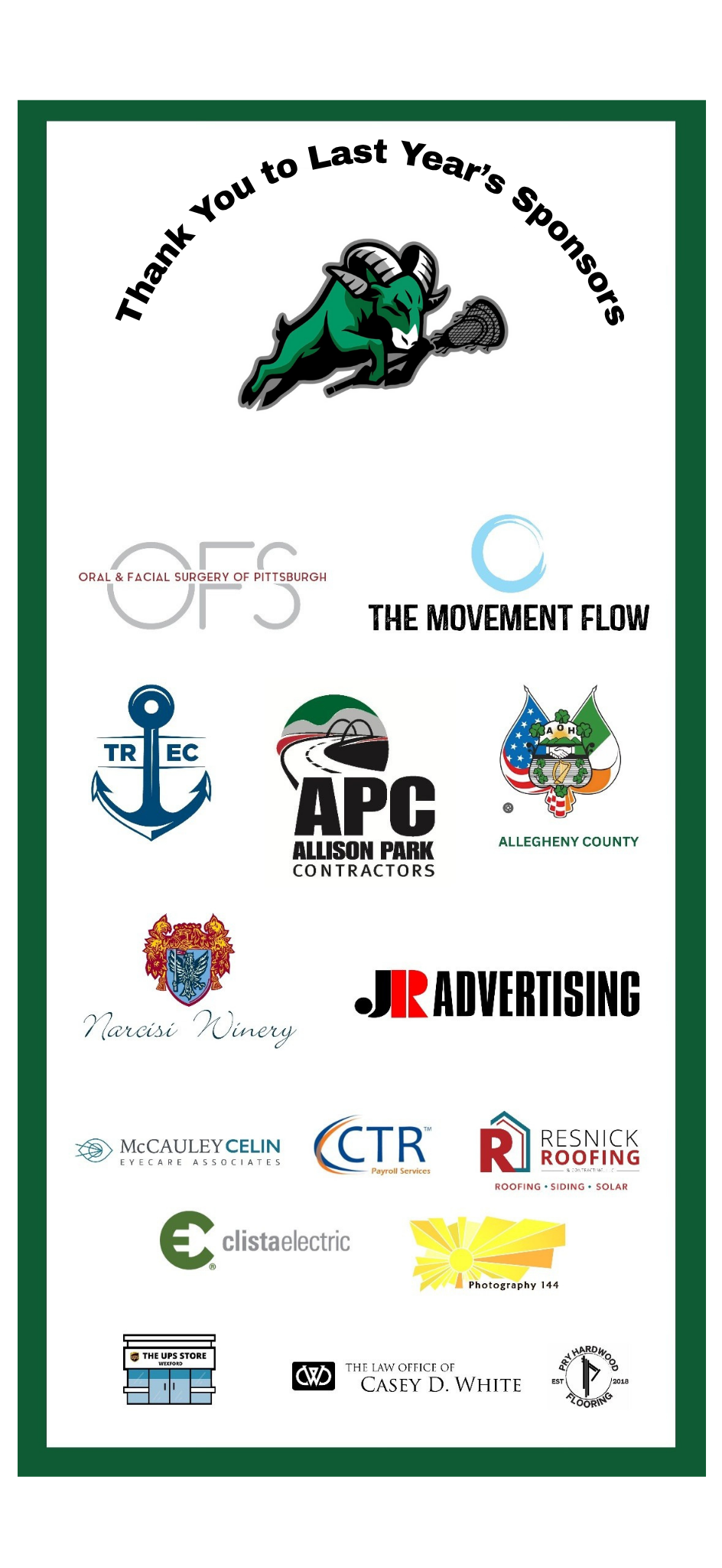 Thank You to last years sponsors